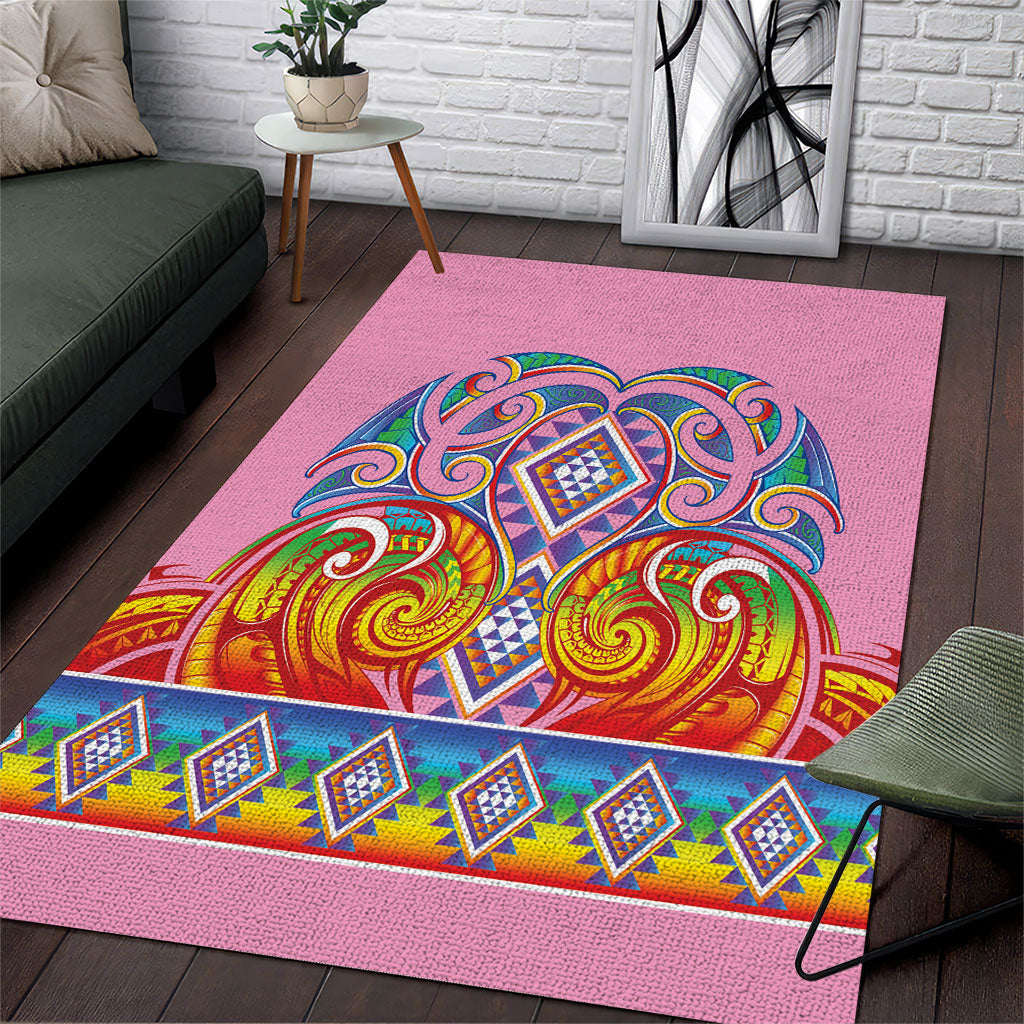 Rainbow Ngaru Taniko With Aotearoa Maori Tattoo Area Rug