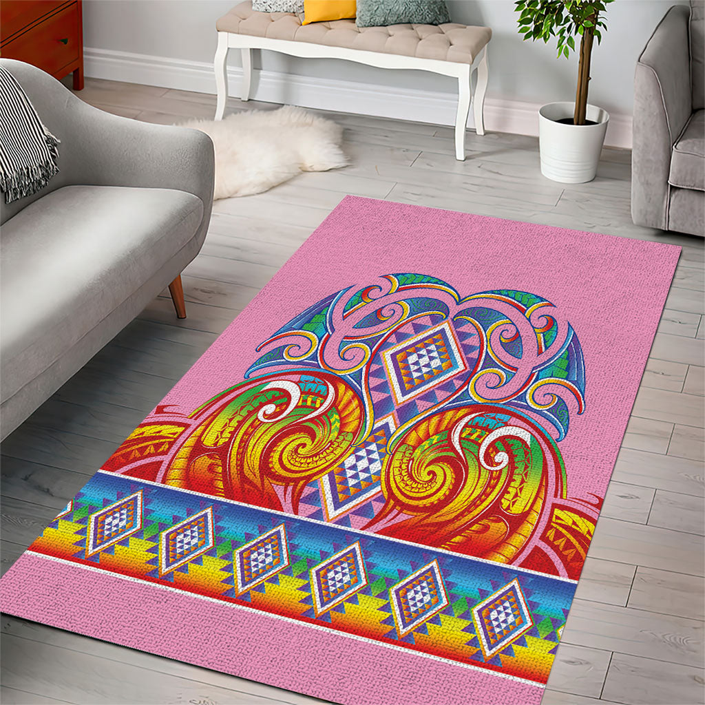 Rainbow Ngaru Taniko With Aotearoa Maori Tattoo Area Rug