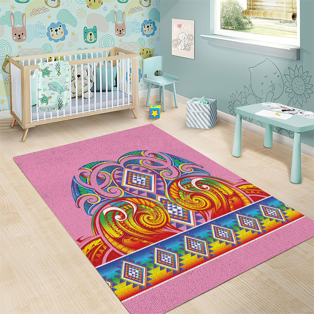 Rainbow Ngaru Taniko With Aotearoa Maori Tattoo Area Rug