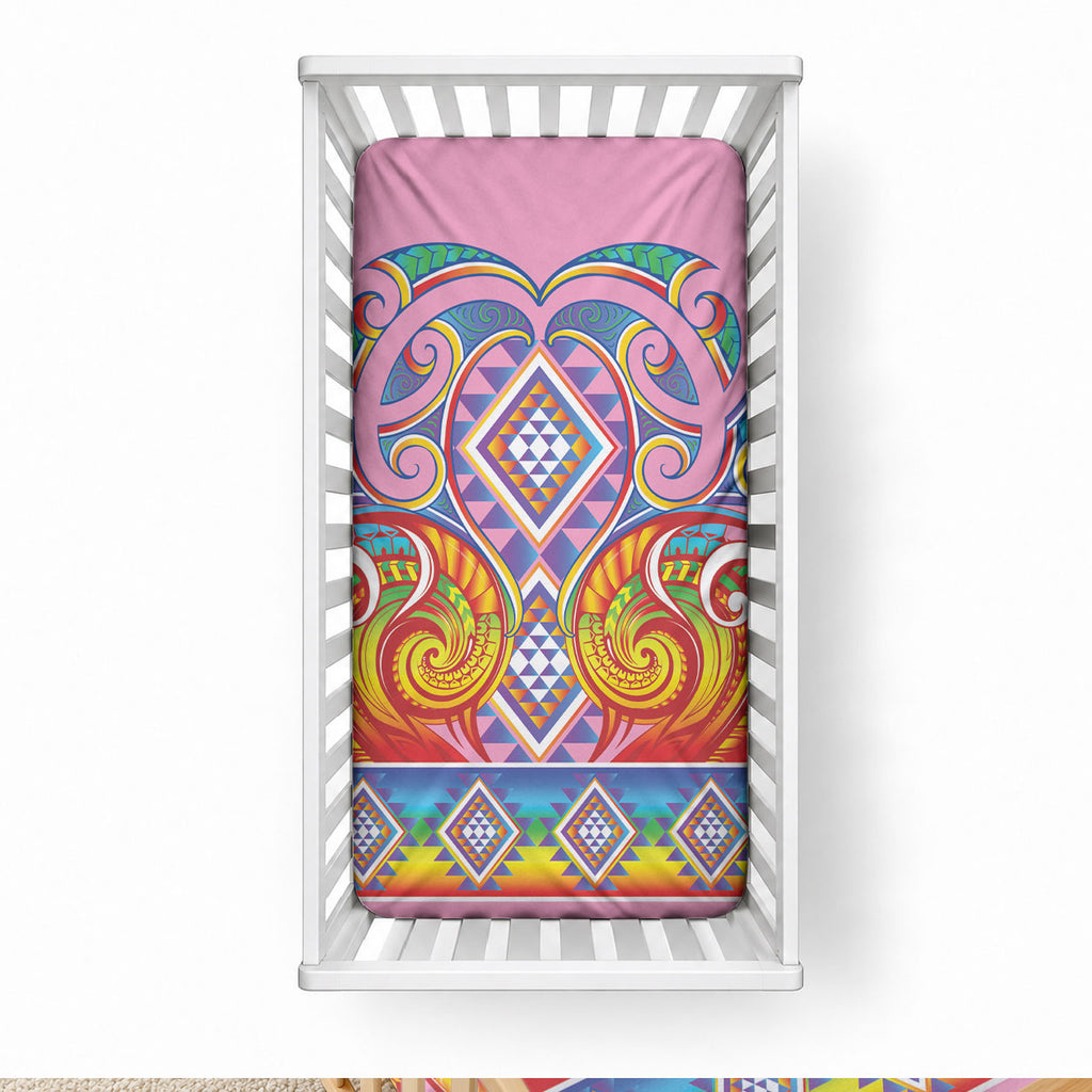 Rainbow Ngaru Taniko With Aotearoa Maori Tattoo Baby Bed Cover