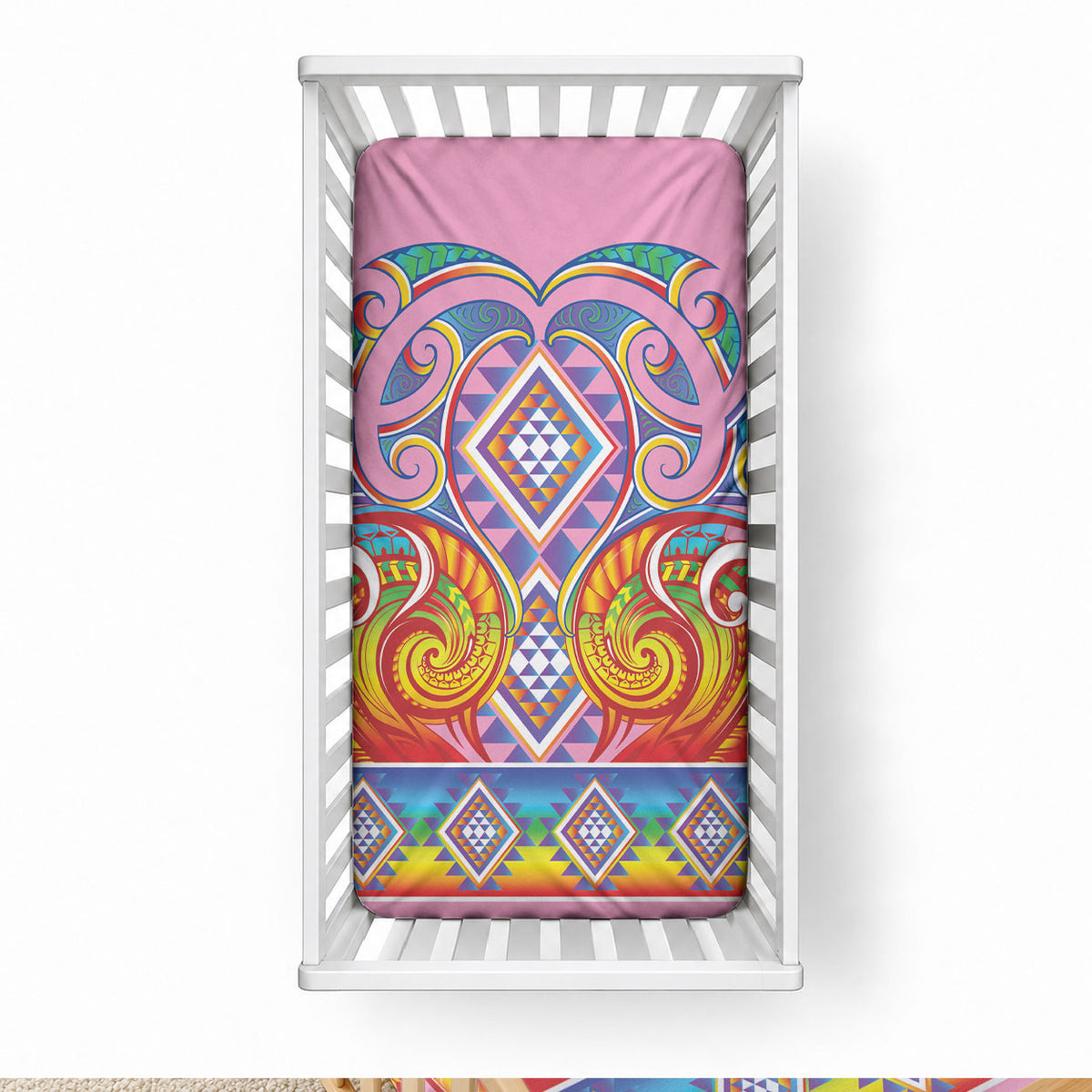 Rainbow Ngaru Taniko With Aotearoa Maori Tattoo Baby Bed Cover