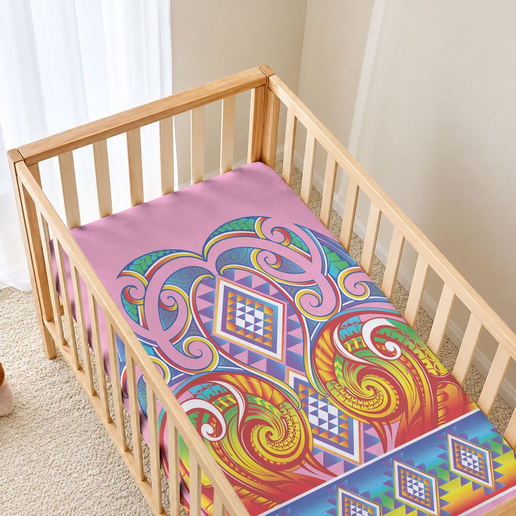 Rainbow Ngaru Taniko With Aotearoa Maori Tattoo Baby Bed Cover