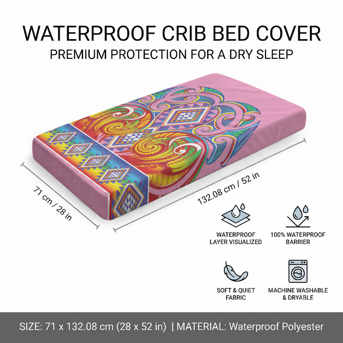 Rainbow Ngaru Taniko With Aotearoa Maori Tattoo Baby Bed Cover