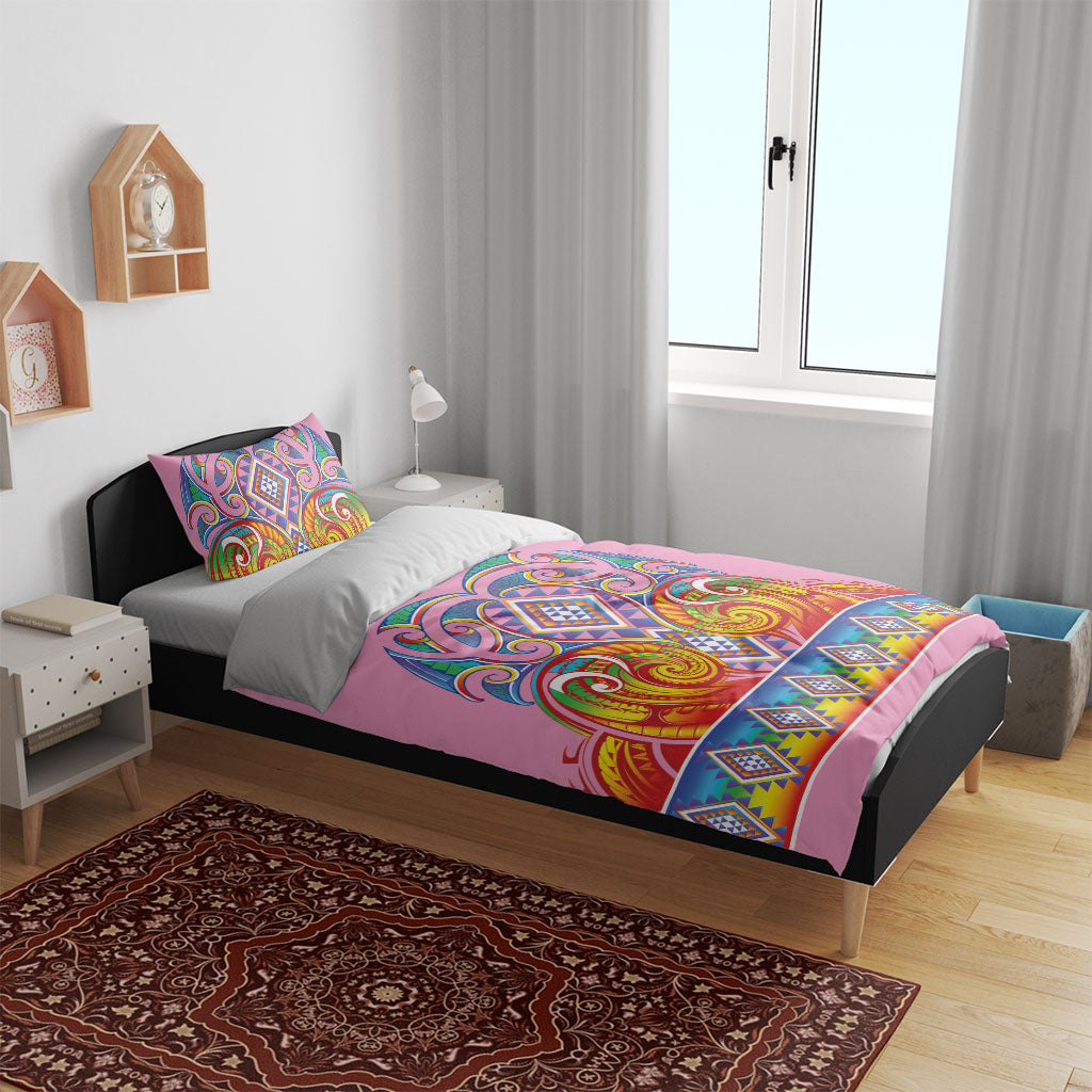 Rainbow Ngaru Taniko With Aotearoa Maori Tattoo Bedding Set