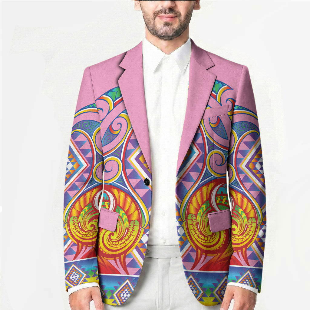 Rainbow Ngaru Taniko With Aotearoa Maori Tattoo Blazer