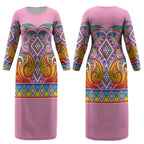 Rainbow Ngaru Taniko With Aotearoa Maori Tattoo Couples Matching Long Sleeve Bodycon Dress and Long Sleeve Button Shirt