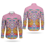 Rainbow Ngaru Taniko With Aotearoa Maori Tattoo Couples Matching Puletasi and Long Sleeve Button Shirt