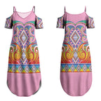 Rainbow Ngaru Taniko With Aotearoa Maori Tattoo Couples Matching Summer Maxi Dress and Long Sleeve Button Shirt
