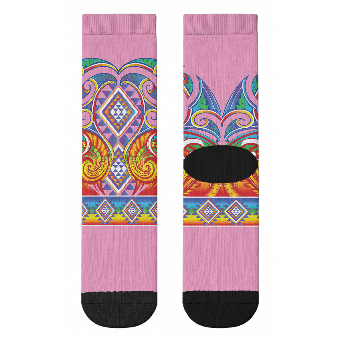 Rainbow Ngaru Taniko With Aotearoa Maori Tattoo Crew Socks
