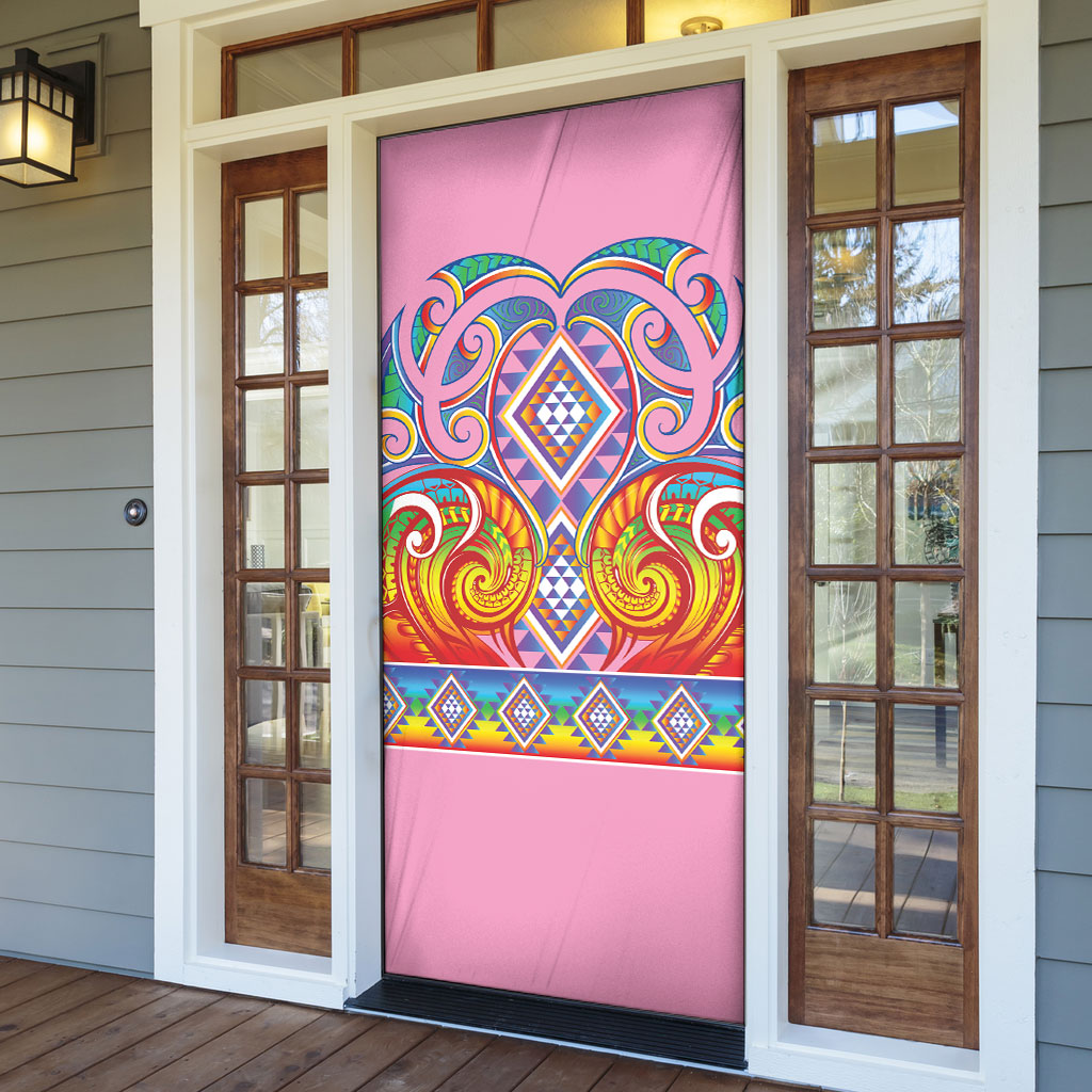 Rainbow Ngaru Taniko With Aotearoa Maori Tattoo Door Cover