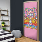 Rainbow Ngaru Taniko With Aotearoa Maori Tattoo Door Cover