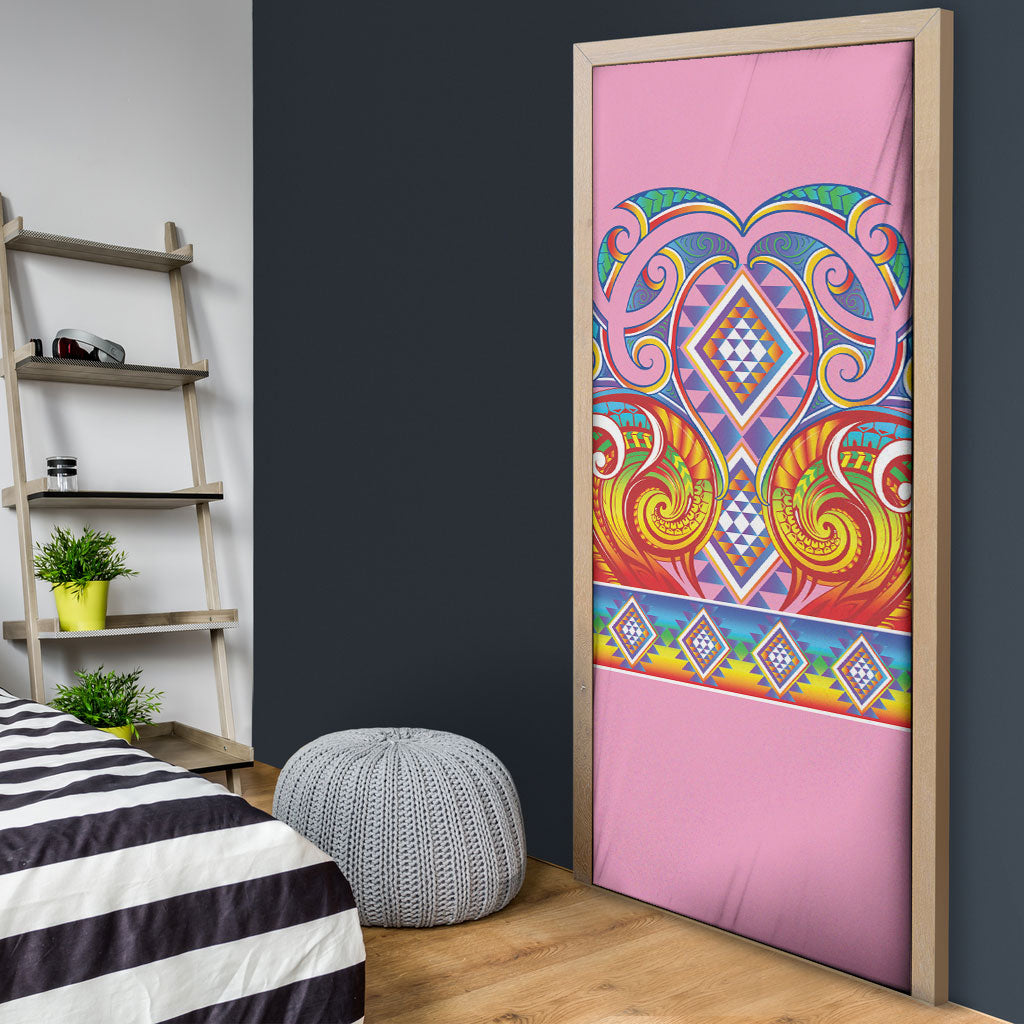 Rainbow Ngaru Taniko With Aotearoa Maori Tattoo Door Cover