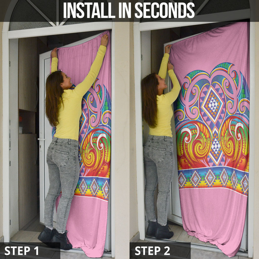 Rainbow Ngaru Taniko With Aotearoa Maori Tattoo Door Cover
