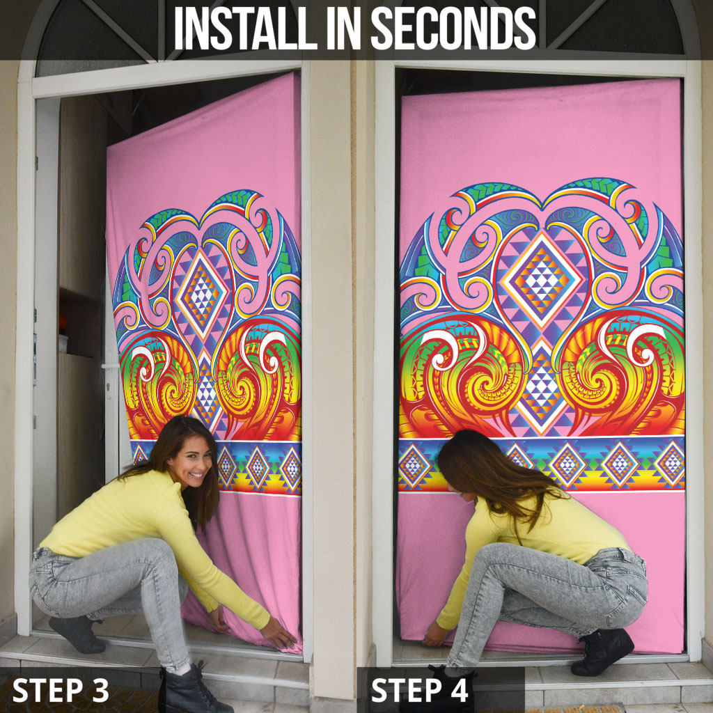 Rainbow Ngaru Taniko With Aotearoa Maori Tattoo Door Cover