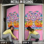 Rainbow Ngaru Taniko With Aotearoa Maori Tattoo Door Cover