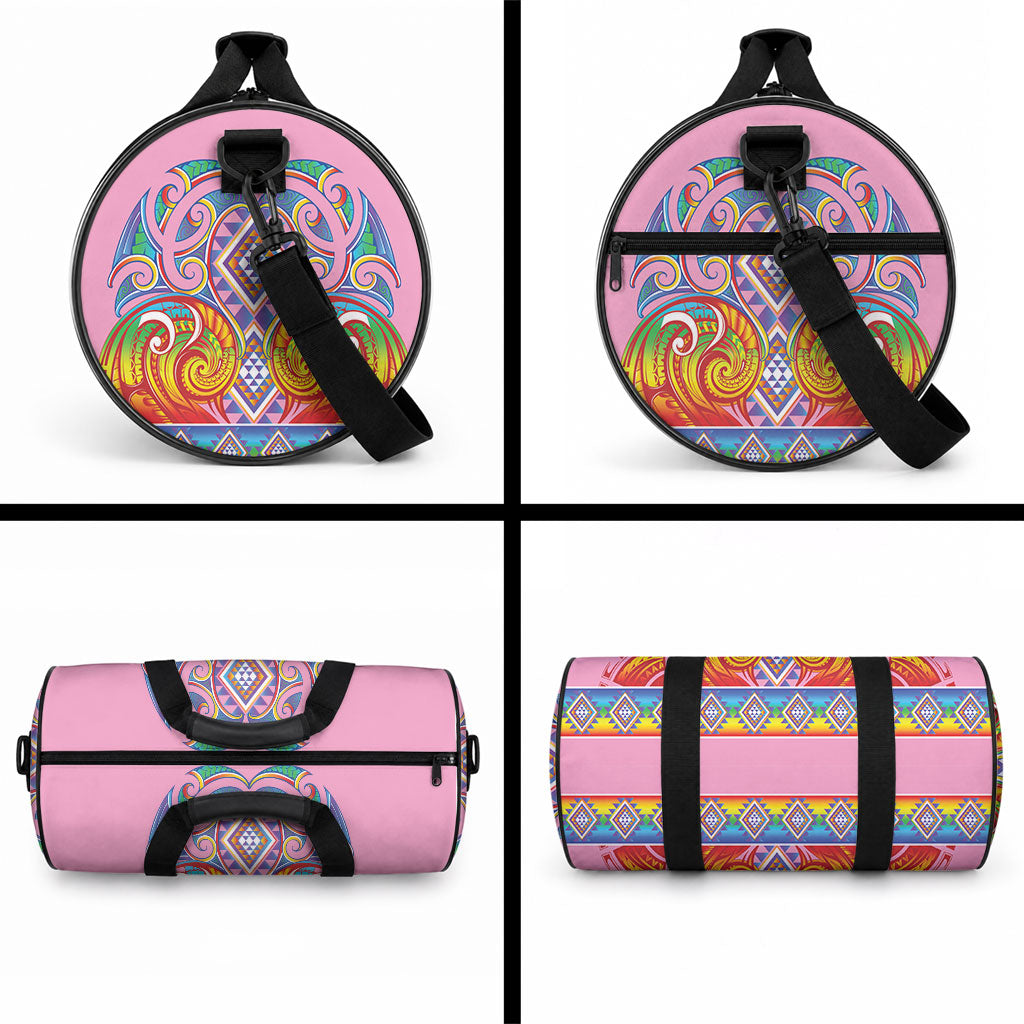 Rainbow Ngaru Taniko With Aotearoa Maori Tattoo Duffle Bag