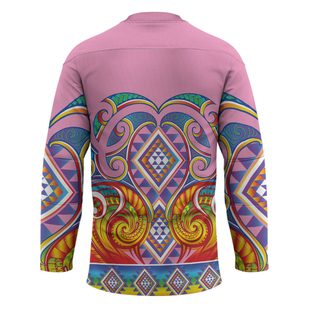 Rainbow Ngaru Taniko With Aotearoa Maori Tattoo Hockey Jersey