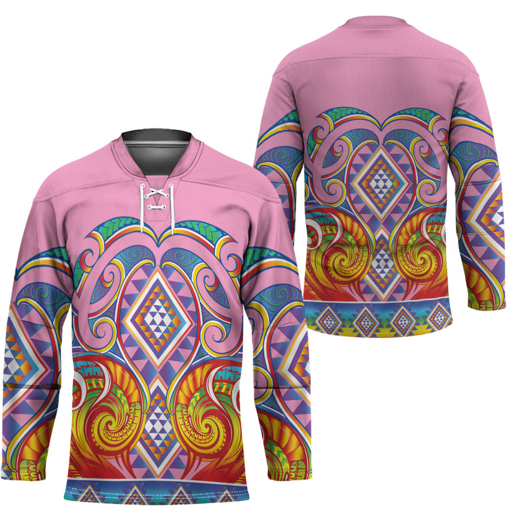 Rainbow Ngaru Taniko With Aotearoa Maori Tattoo Hockey Jersey