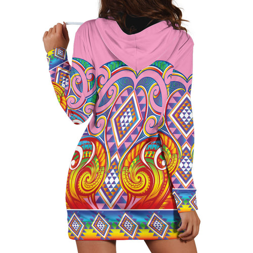 Rainbow Ngaru Taniko With Aotearoa Maori Tattoo Hoodie Dress