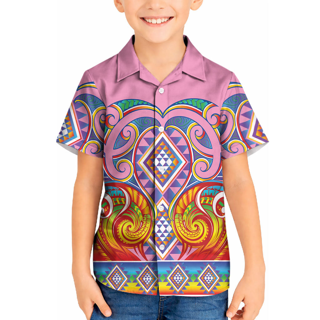 Rainbow Ngaru Taniko With Aotearoa Maori Tattoo Kid Hawaiian Shirt