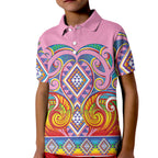 Rainbow Ngaru Taniko With Aotearoa Maori Tattoo Kid Polo Shirt