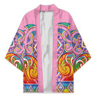 Rainbow Ngaru Taniko With Aotearoa Maori Tattoo Kimono
