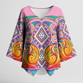 Rainbow Ngaru Taniko With Aotearoa Maori Tattoo Kimono Sleeve Blouse