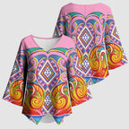 Rainbow Ngaru Taniko With Aotearoa Maori Tattoo Kimono Sleeve Blouse