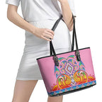 Rainbow Ngaru Taniko With Aotearoa Maori Tattoo Leather Tote Bag