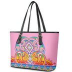 Rainbow Ngaru Taniko With Aotearoa Maori Tattoo Leather Tote Bag
