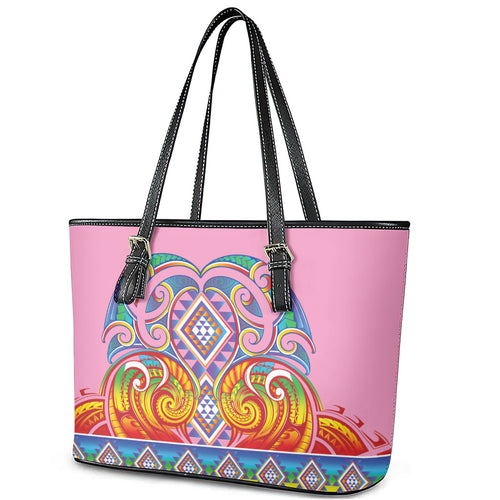 Rainbow Ngaru Taniko With Aotearoa Maori Tattoo Leather Tote Bag