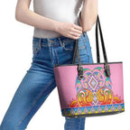 Rainbow Ngaru Taniko With Aotearoa Maori Tattoo Leather Tote Bag