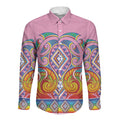 Rainbow Ngaru Taniko With Aotearoa Maori Tattoo Long Sleeve Button Shirt