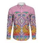 Rainbow Ngaru Taniko With Aotearoa Maori Tattoo Long Sleeve Button Shirt