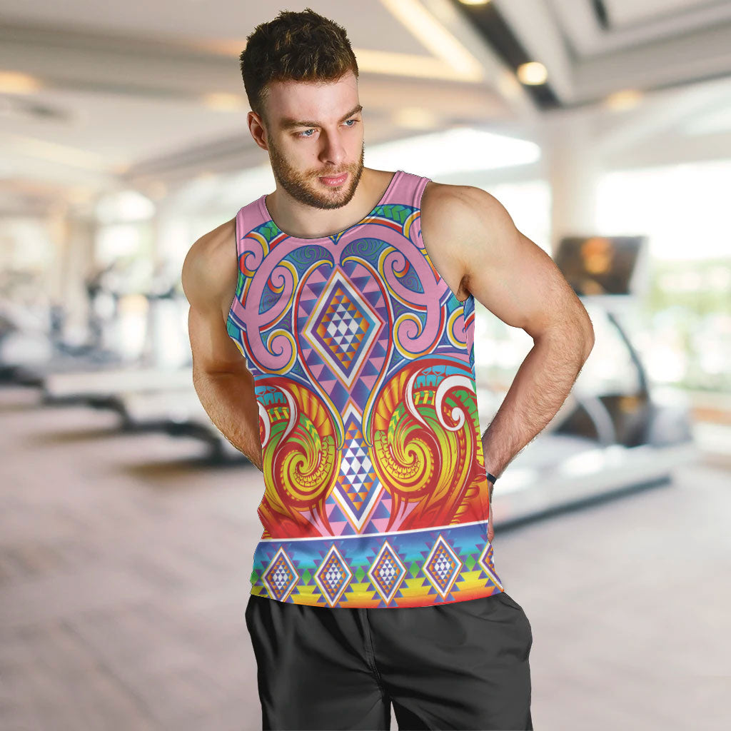 Rainbow Ngaru Taniko With Aotearoa Maori Tattoo Men Tank Top