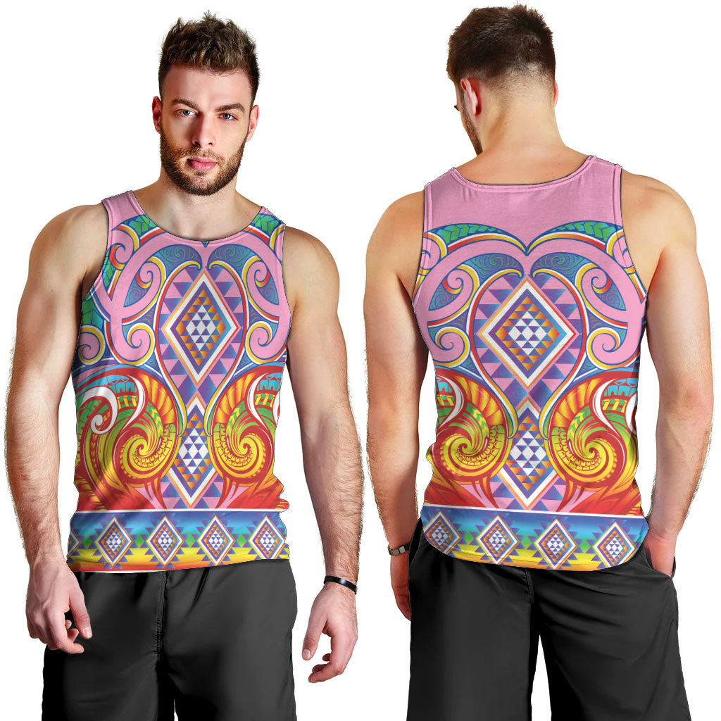 Rainbow Ngaru Taniko With Aotearoa Maori Tattoo Men Tank Top
