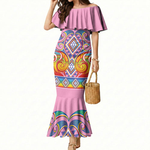 Rainbow Ngaru Taniko With Aotearoa Maori Tattoo Mermaid Dress