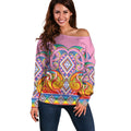 Rainbow Ngaru Taniko With Aotearoa Maori Tattoo Off Shoulder Sweater