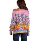 Rainbow Ngaru Taniko With Aotearoa Maori Tattoo Off Shoulder Sweater