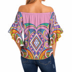 Rainbow Ngaru Taniko With Aotearoa Maori Tattoo Off Shoulder Wrap Waist Top
