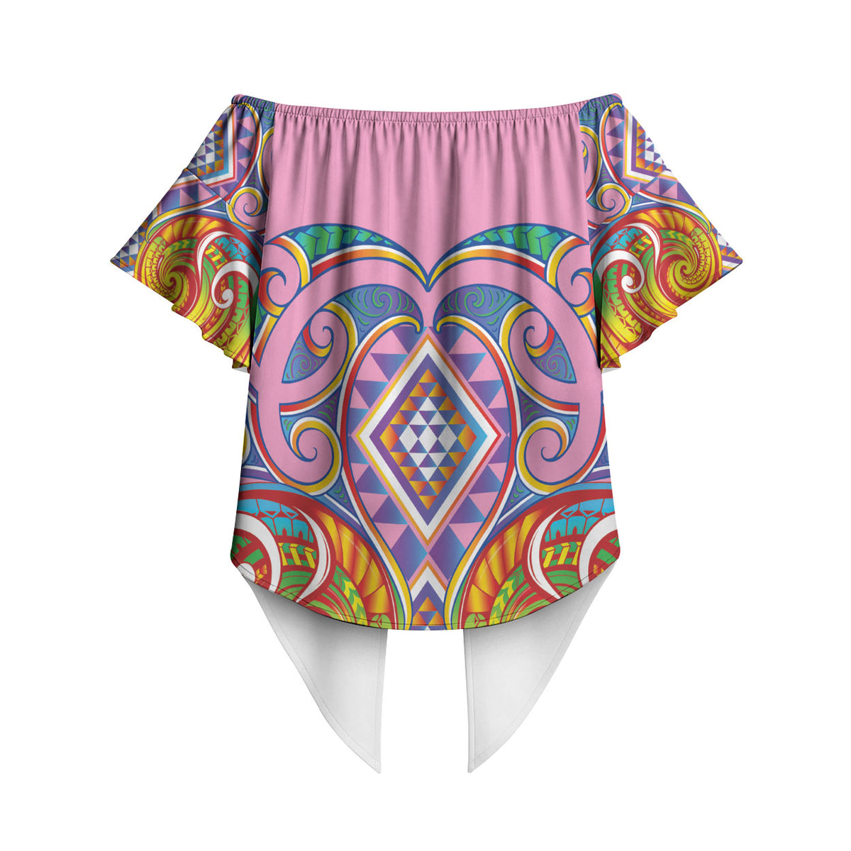 Rainbow Ngaru Taniko With Aotearoa Maori Tattoo Off Shoulder Wrap Waist Top
