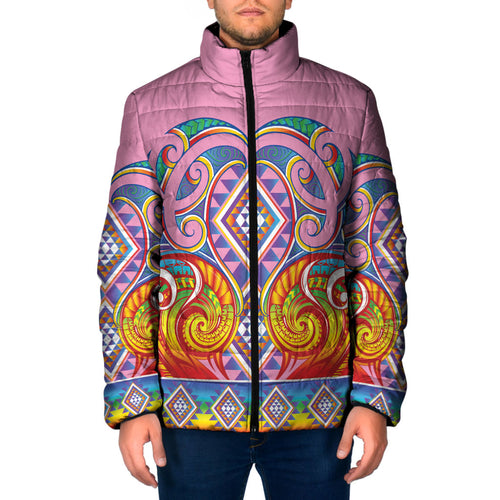 Rainbow Ngaru Taniko With Aotearoa Maori Tattoo Padded Jacket