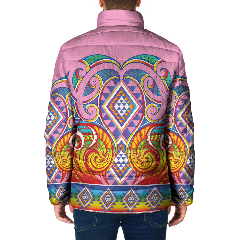 Rainbow Ngaru Taniko With Aotearoa Maori Tattoo Padded Jacket