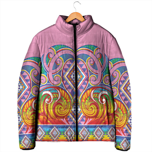 Rainbow Ngaru Taniko With Aotearoa Maori Tattoo Padded Jacket
