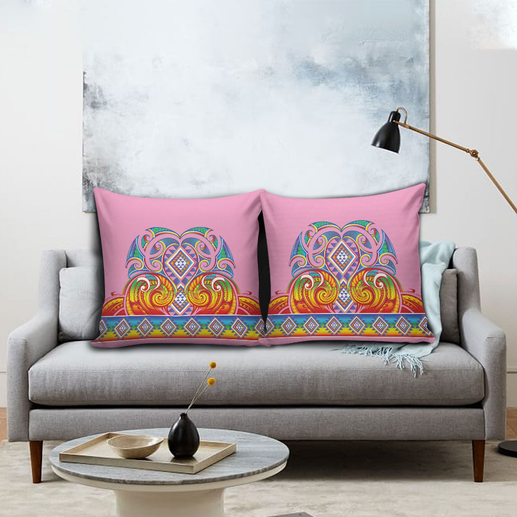 Rainbow Ngaru Taniko With Aotearoa Maori Tattoo Pillow Cover