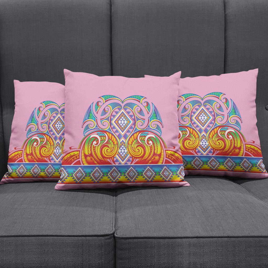Rainbow Ngaru Taniko With Aotearoa Maori Tattoo Pillow Cover