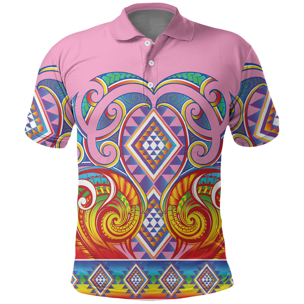 Rainbow Ngaru Taniko With Aotearoa Maori Tattoo Polo Shirt