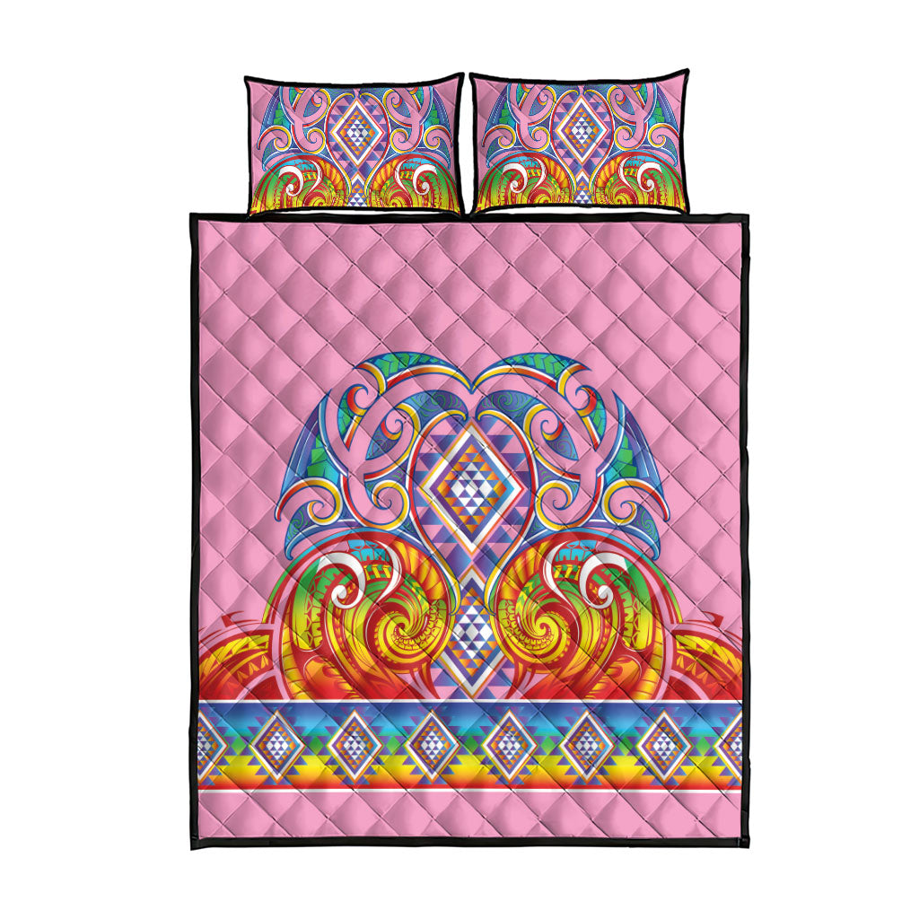 Rainbow Ngaru Taniko With Aotearoa Maori Tattoo Quilt Bed Set