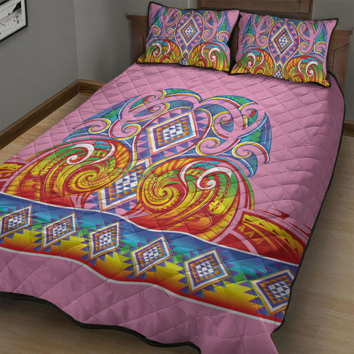 Rainbow Ngaru Taniko With Aotearoa Maori Tattoo Quilt Bed Set