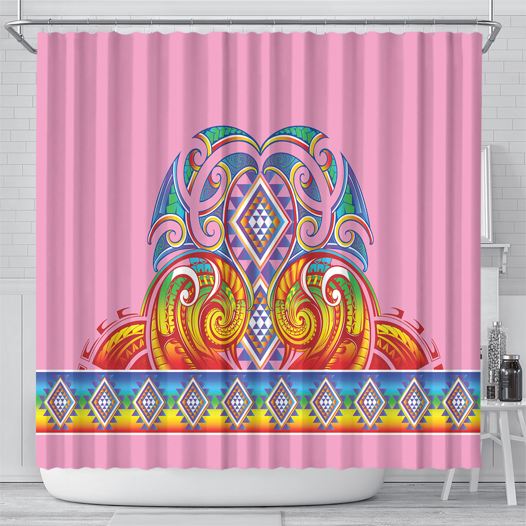 Rainbow Ngaru Taniko With Aotearoa Maori Tattoo Shower Curtain